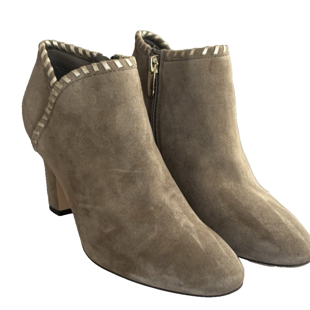 Lauren Ralph Lauren Bryna Suede Ankle Booties Whipstitch Taupe 6.5B Side Zipper - Picture 3 of 13